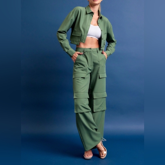 #496 SALE 🛑120 M,L FINAL PRICE! HIGH END Chic Woven Cargo Jacket & Pants Set - Picture 10 of 16